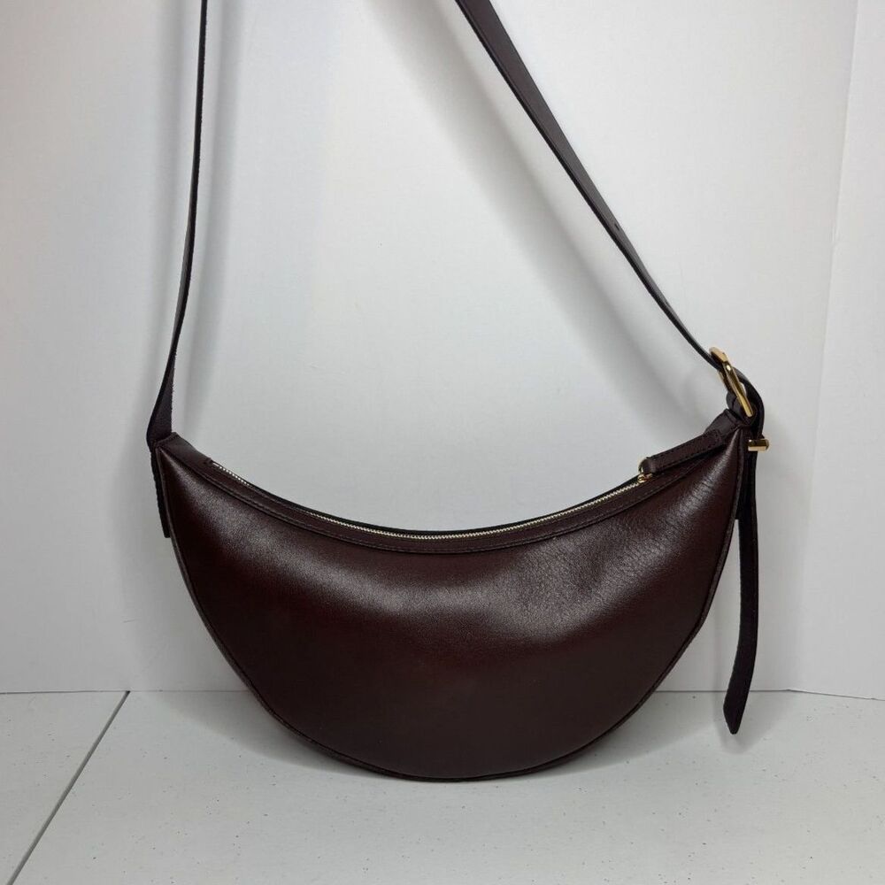 Madewell Crescent Crossbody Bag in Dark Brown with Gold Hardware